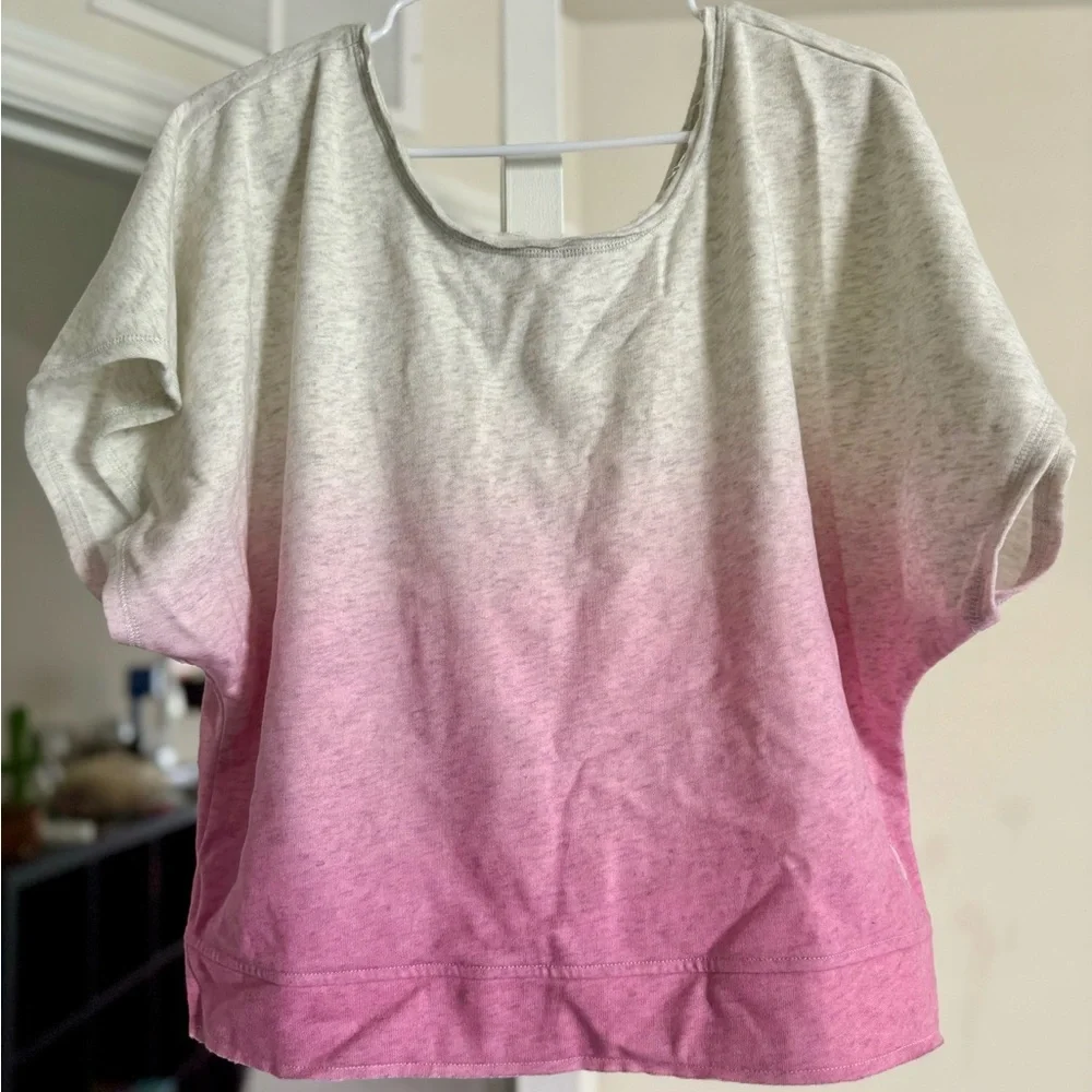 Victoria’s Secret heather grey & pink faded tie dye frayed flutter sleeves top
